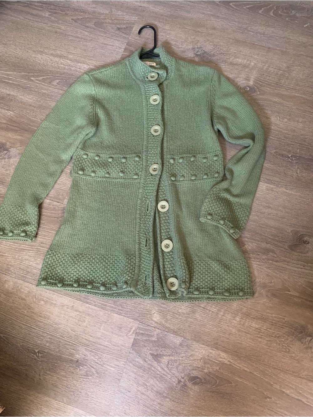 Avalin Vintage-Inspired Green Button-Front Angora Blend Cardigan Sweater
